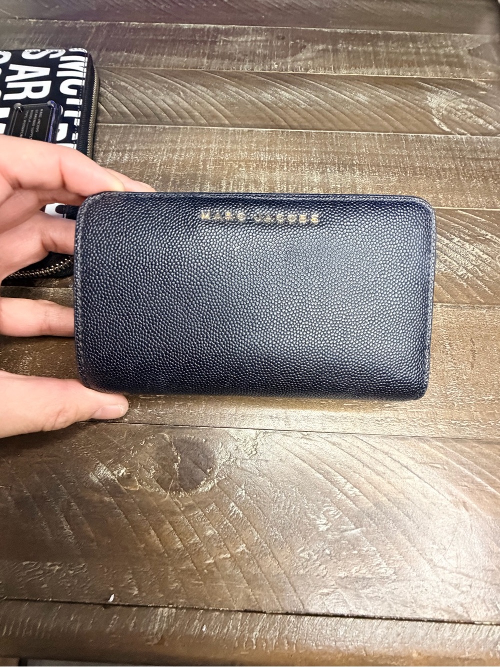 Marc Jacobs Navy Pebbled Zip Card Holder black